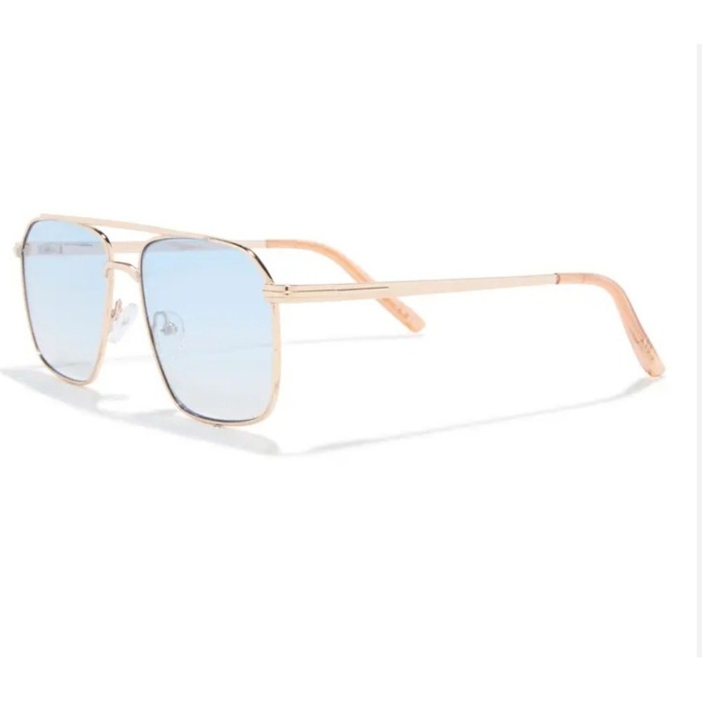 AIRE Ceres Aviator Sunglasses Gold Blue Tinted Geometric Square Metal Frames NEW
